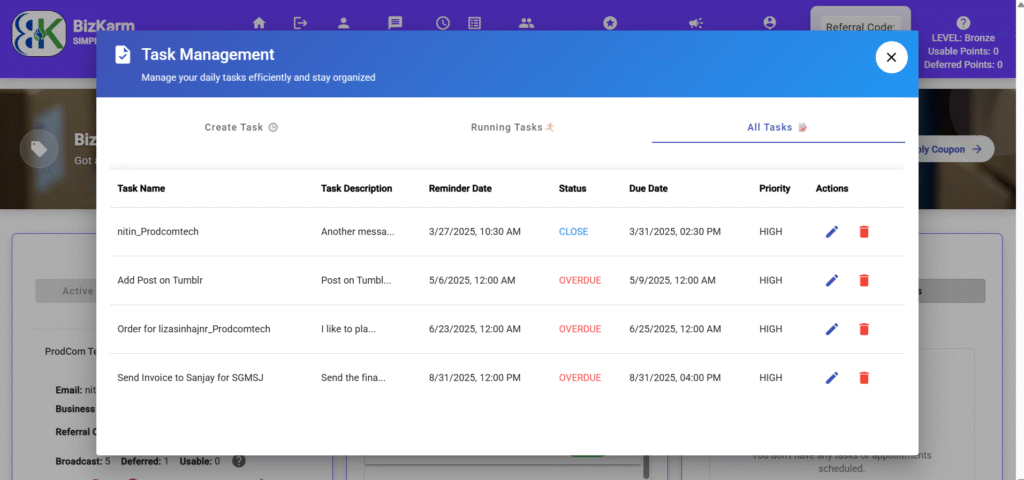 Manage Tasks in one place whether in Mobile App or a browser